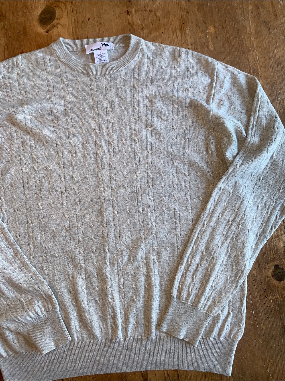 I Levrieri Italian Cashmere Silk Light Gray Cable-Knit Crewneck Sweater - Picture 16 of 16